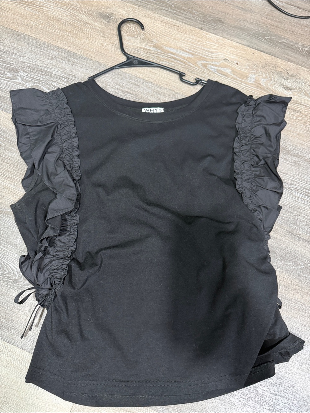 WHY Black Ruffle-Trim Sleeveless Tank Top